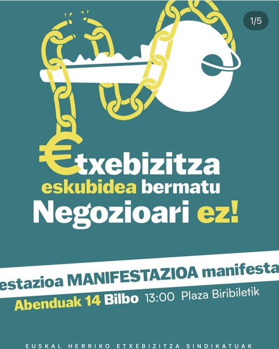 Etxebizitza eskubidea bermatzearen alde manifestatuko dira bihar, Bilbon