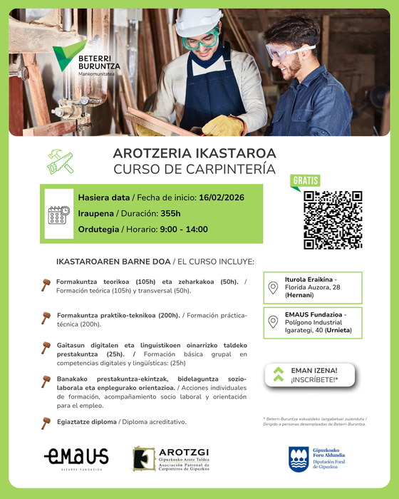 Bi doako formakuntza ibilbide berri aukeran: sukaldaritza eta arotzeria