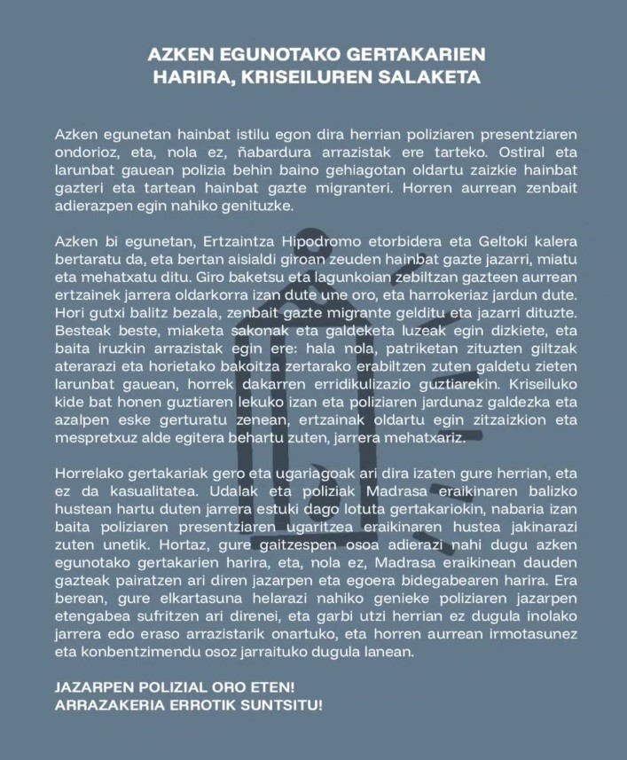 Azken egunetako gertakarien harira, salaketa