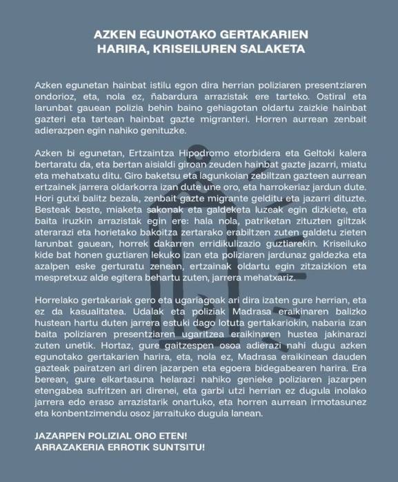 Azken egunetako gertakarien harira, salaketa