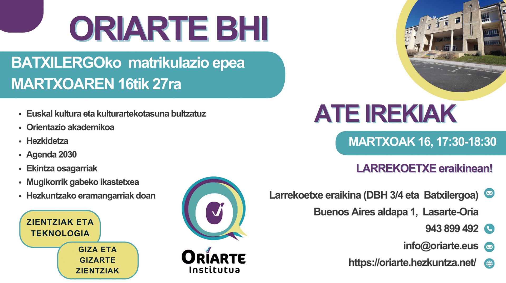 Ate irekien saioa egingo dute gaur Oriarte Larrekoetxe eraikinean