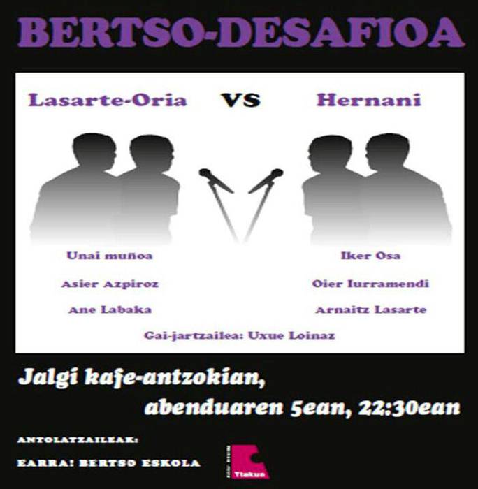 Lasarte-Oria eta Hernaniren arteko bertso-desafioa ostiralean
