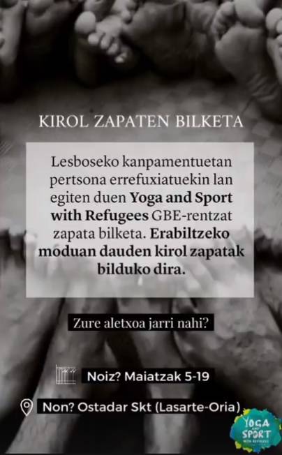 Kirol-oinetakoak bilduko dituzte, Lesbos uhartera bidaltzeko