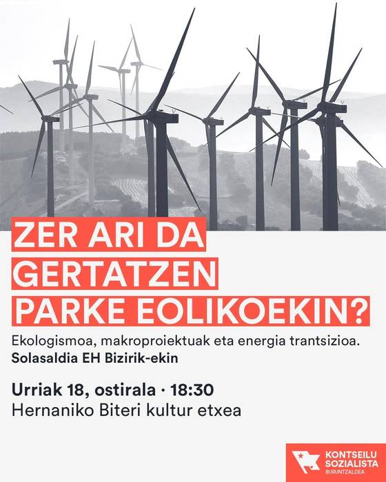 Parke eolikoen auziaz hitz egingo dute ostiralean Hernanin