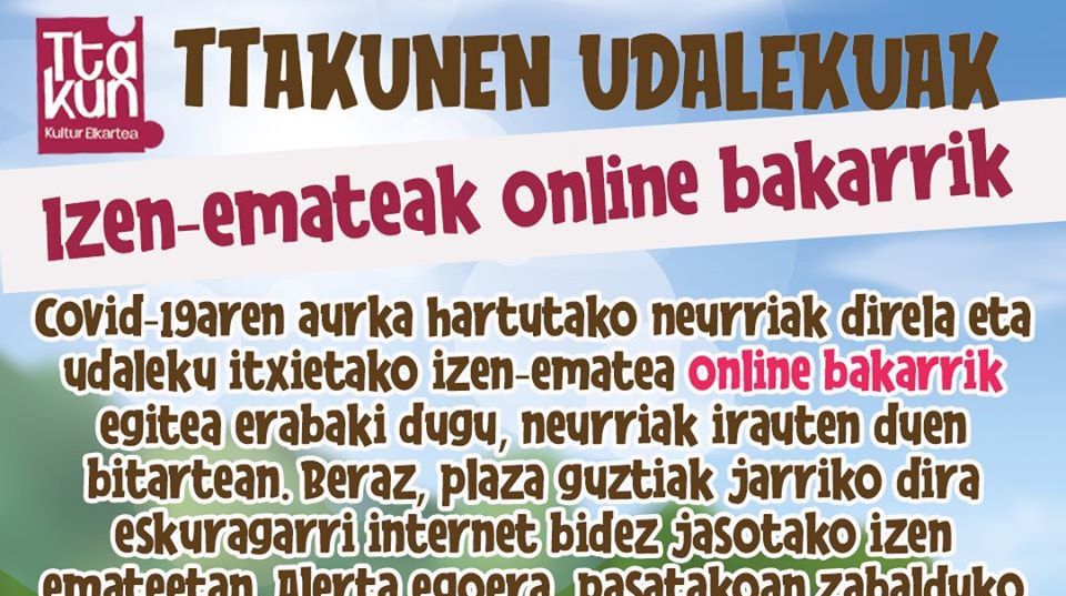 Udaleku itxien izen-ematea, online soilik