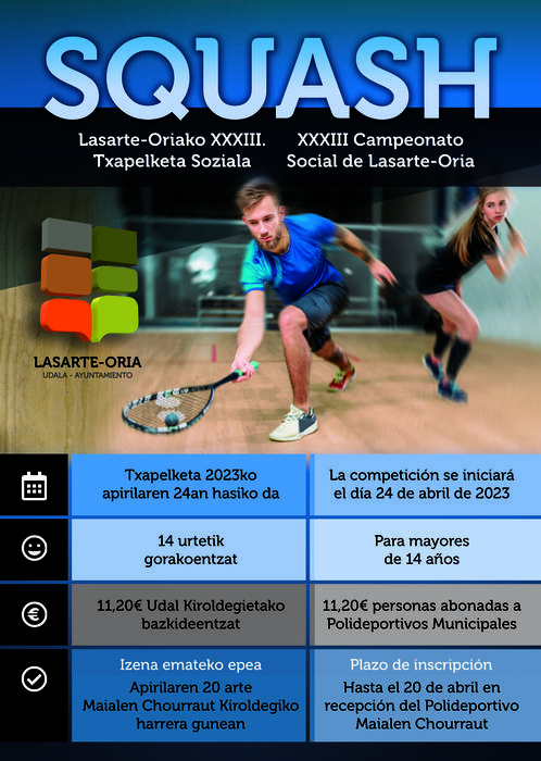 Squash txapelketan izena emateko epea ireki du udalak