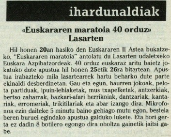Euskararen Maratoiaren aurreneko edizioa 'Argia' aldizkarian iragarri zutenekoa