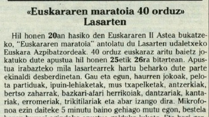 Euskararen Maratoiaren aurreneko edizioa 'Argia' aldizkarian iragarri zutenekoa