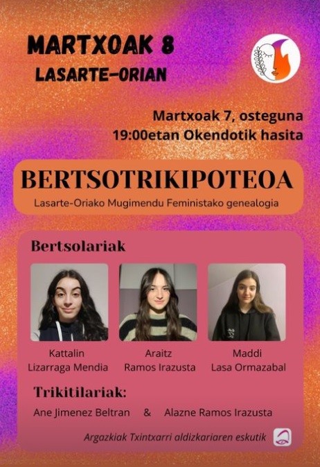 Lasarte-Oriako mugimendu feministaren genealogia aztertuko dute gaur, bertso bidez