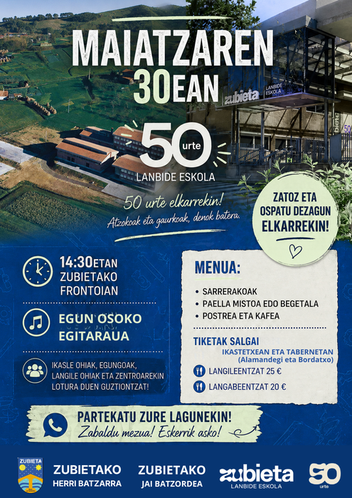 Mende erdiko ibilbidea festa handi batekin ospatuko du Zubieta Lanbide Eskolak