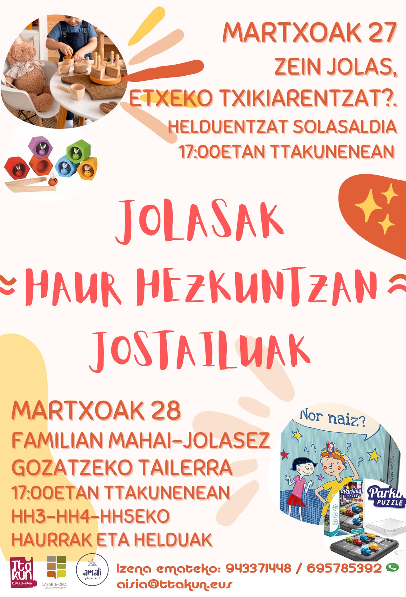 Jostailu eta jolasak ezagutzeko bi saio egingo dituzte