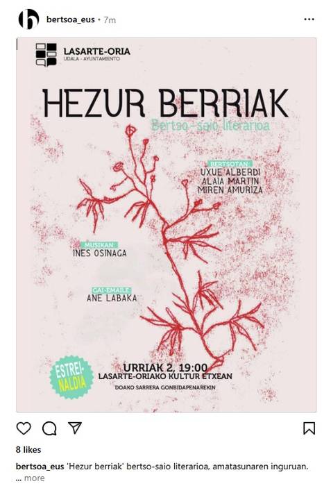 'Hezur berriak' bertso saio literarioa