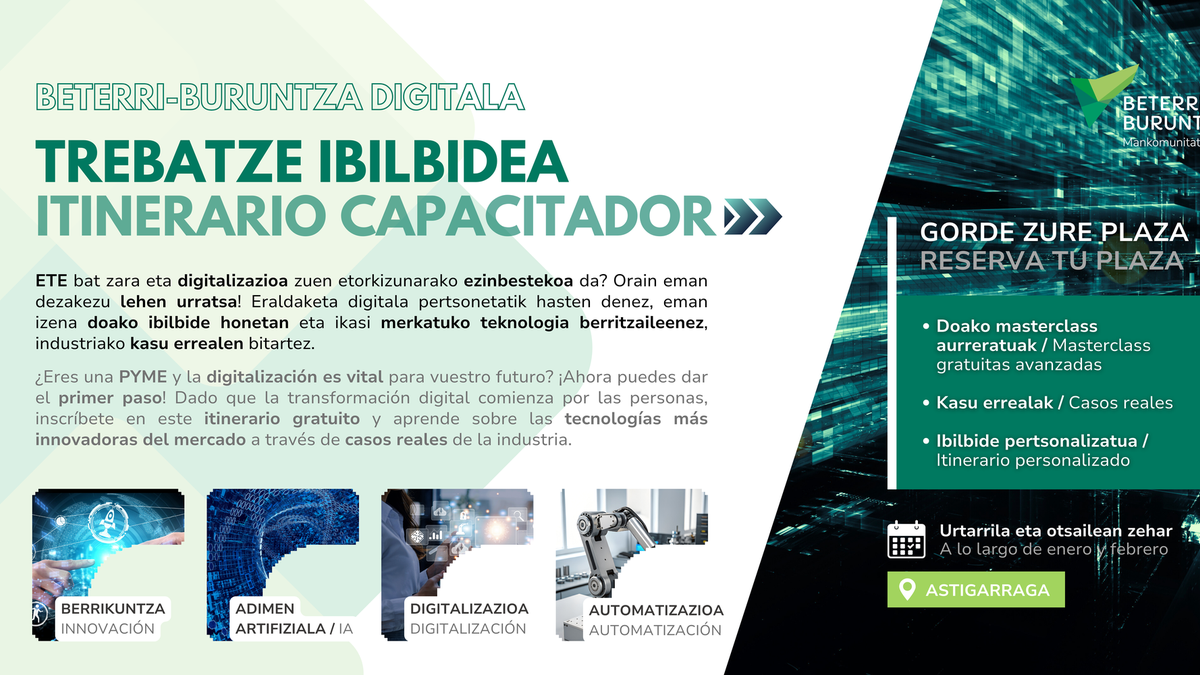 Beterri-Buruntza Digitala egitasmoak ETEentzako doako trebakuntza ibilbide pertsonalizatua jarriko du abian urtarriletik aurrera