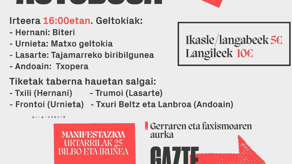 Larunbateko manifestaziora joateko txartelak salgai daude Trumoi tabernan