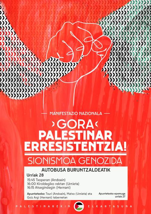 Bilbon larunbatean egingo duten manifestazio nazionalera joateko autobusa antolatu dute eskualdean
