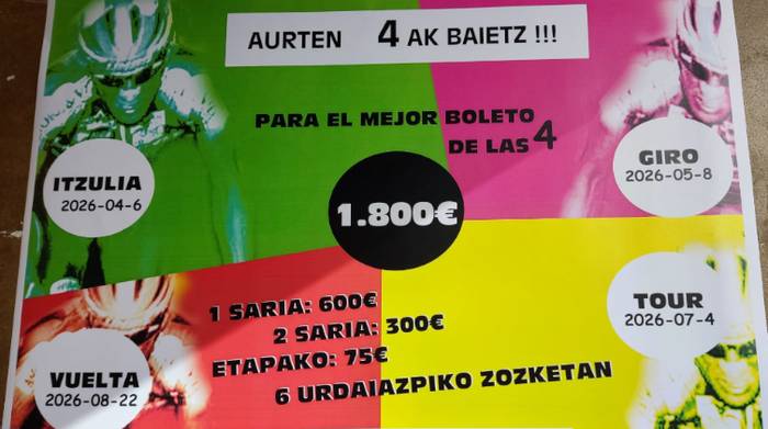 'Aurten ere 4ak baietz!' porra Euskal Herriko Itzuliarekin bat hasiko da