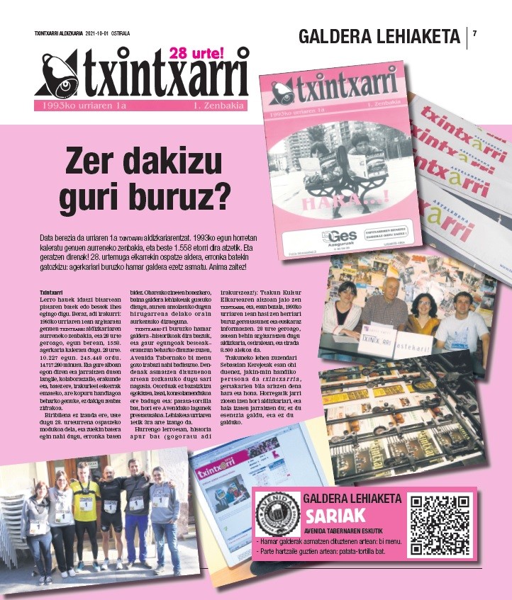 TXINTXARRI aldizkariaren 28 urteak ospatzeko, galdera lehiaketa
