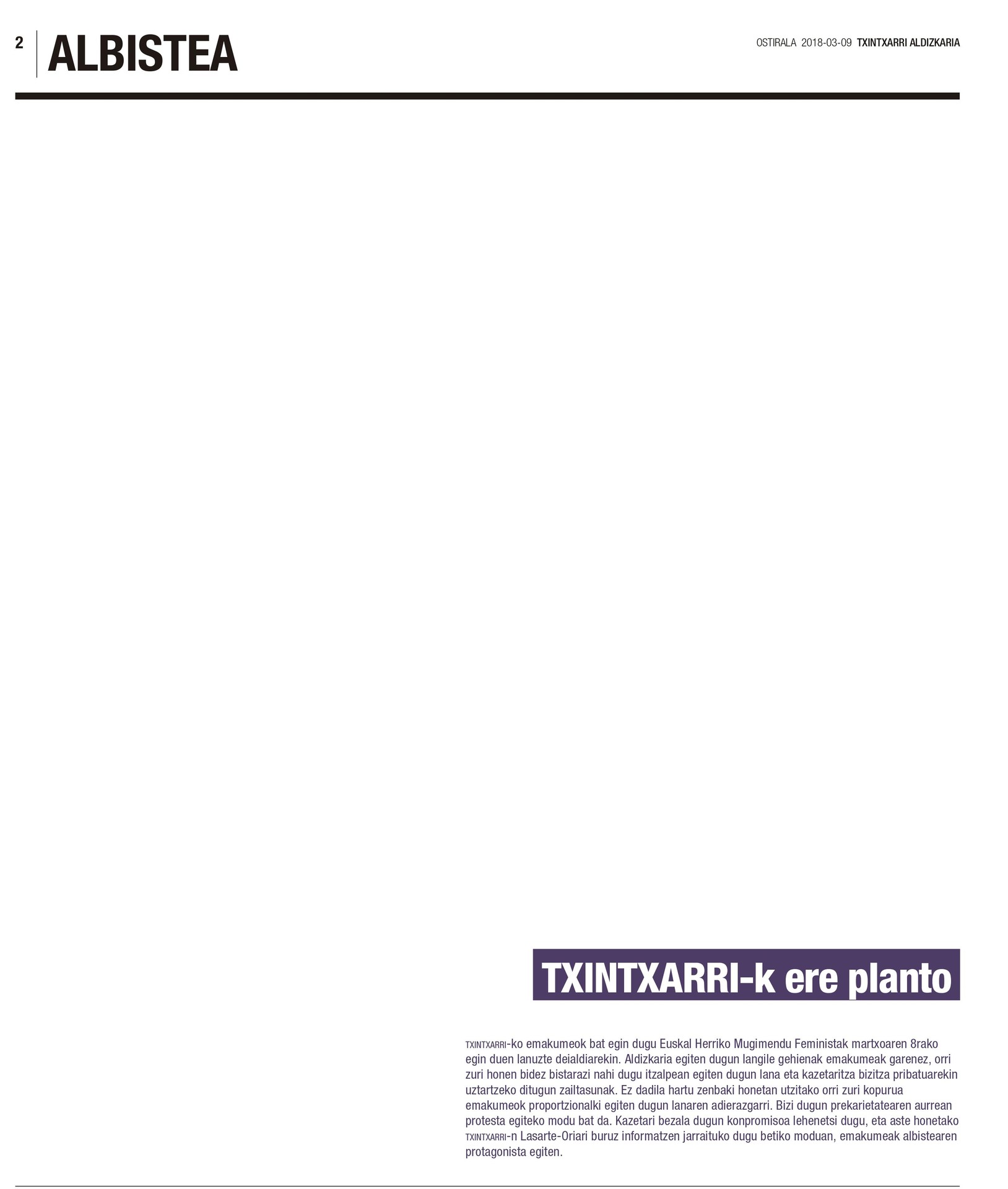 Txintxarrik ere planto